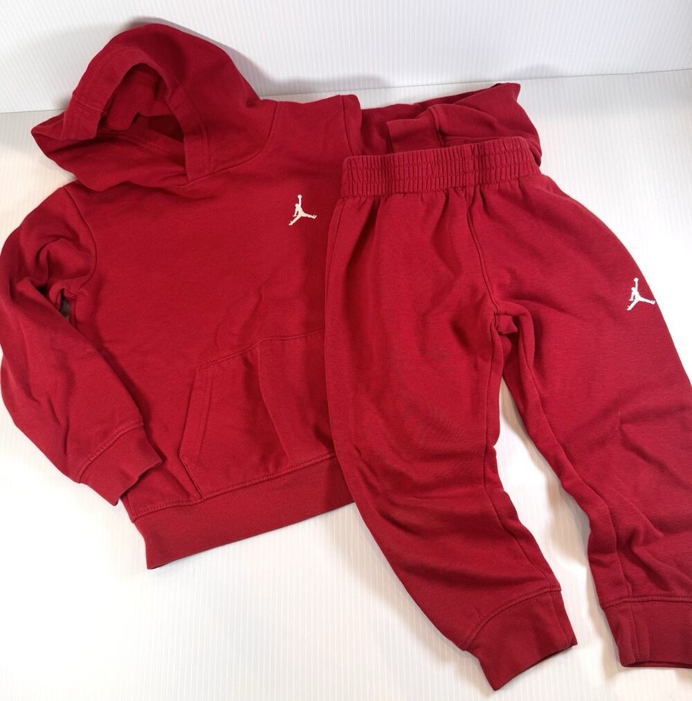 Nike Air Jordan Kids Size 4 Gym Red Brooklyn Fleece Hoodie Jogger Tracksuit Set